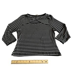 Vince Camuto Long Sleeve T-Shirt Zebra Black White Women's Petite Medium Striped